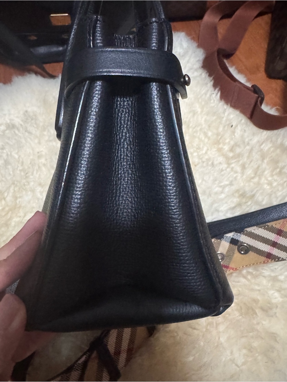 Burberry Black Leather Shoulder Bag with Vintage Check Strap